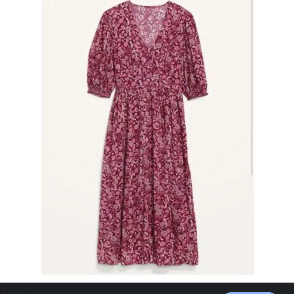 Old Navy Red and White Puff Sleeve Midi Sundress